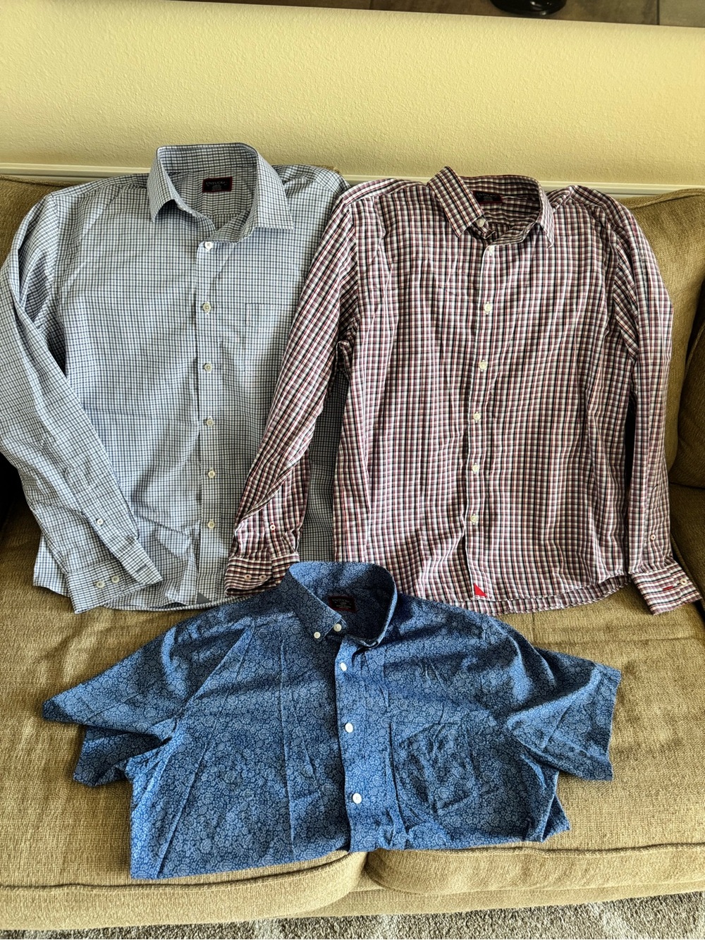 UNTUCKit Men's Checked Button-Downs in Blue, Red/Burgundy & Navy Floral (3) L